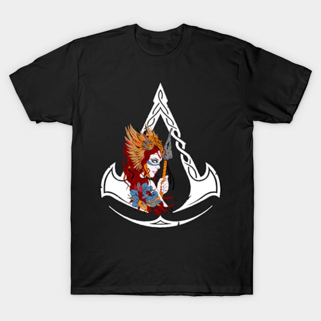 Valhalla Valkyrie Viking T-Shirt by LakarDesign